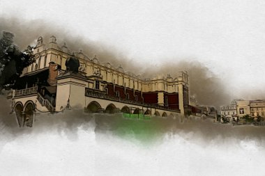 Eski şehir Krakow sanat illüstrasyonları antika