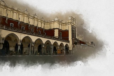 Eski şehir Krakow sanat illüstrasyonları antika