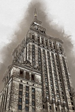 Varşova şehir manzarası dış sanat çizimi çizimi