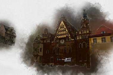 Wroclaw City Poland antika sanat eskizi çizimi