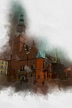 Wroclaw City Poland antika sanat eskizi çizimi