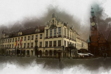 Wroclaw City Poland antika sanat eskizi çizimi