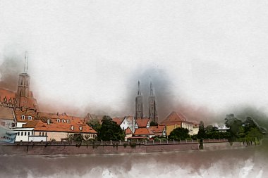 Wroclaw City Poland antika sanat eskizi çizimi