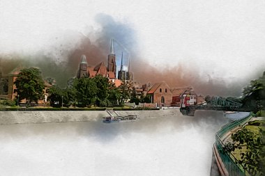 Wroclaw City Poland antika sanat eskizi çizimi