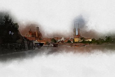 Wroclaw City Poland antika sanat eskizi çizimi