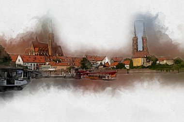 Wroclaw City Poland antika sanat eskizi çizimi