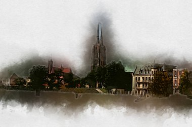 Wroclaw City Poland antika sanat eskizi çizimi