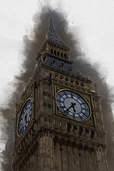 London Big Ben Art Drawing Illustrch Fun Design Vintage Retro — стокове фото