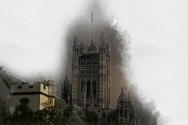 Londra 'nın büyük Ben sanat eseri çizimi, çizim, eğlenceli tasarım, antika retro