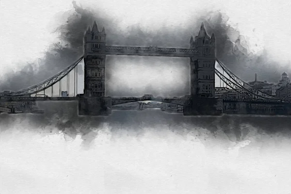 London Big Ben Art Drawing Sketch Illustration Fun Design Vintage — стоковое фото