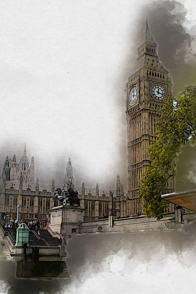 Londen Big Ben Kunst Tekening Schets Illustratie Leuk Ontwerp Vintage — Stockfoto