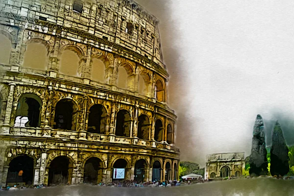 Рим Італія Художній Ескіз Ілюстрація Веселий Дизайн Вінтажного Ретро — стокове фото