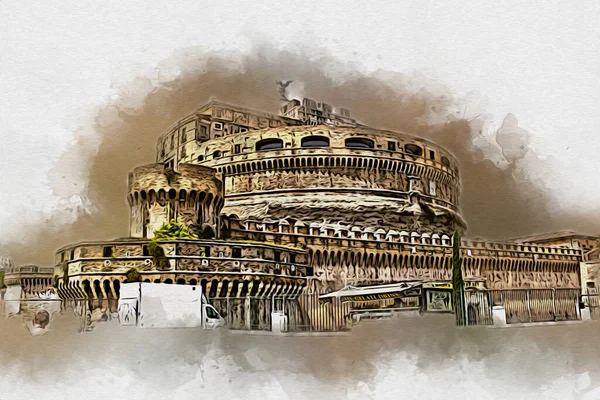 Ρώμη Ιταλία Τέχνη Σχέδιο Σκίτσο Εικονογράφηση Διασκεδαστικό Σχεδιασμό Ρετρό Αντίκα — Φωτογραφία Αρχείου