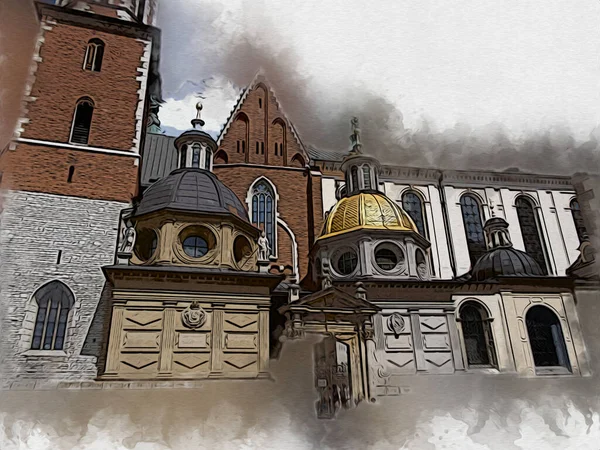 Stare Miasto Krakow Sztuka Ilustracja Retro Vintage — Zdjęcie stockowe