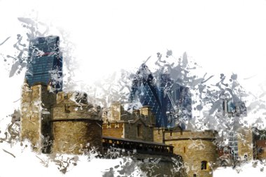 Londra 'nın büyük Ben sanat eseri çizimi, çizim, eğlenceli tasarım, antika retro