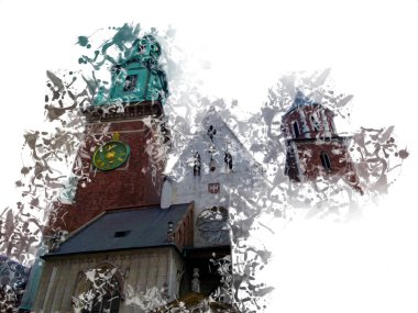 Eski şehir Krakow sanat illüstrasyonları antika