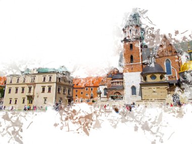 Eski şehir Krakow sanat illüstrasyonları antika