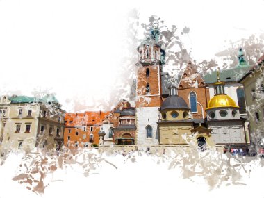 Eski şehir Krakow sanat illüstrasyonları antika