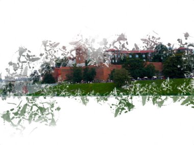 Eski şehir Krakow sanat illüstrasyonları antika