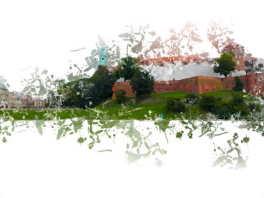 Eski şehir Krakow sanat illüstrasyonları antika