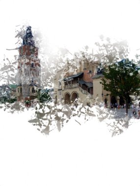 Eski şehir Krakow sanat illüstrasyonları antika