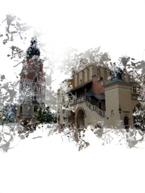 Eski şehir Krakow sanat illüstrasyonları antika