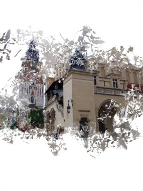 Eski şehir Krakow sanat illüstrasyonları antika