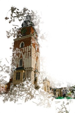 Eski şehir Krakow sanat illüstrasyonları antika