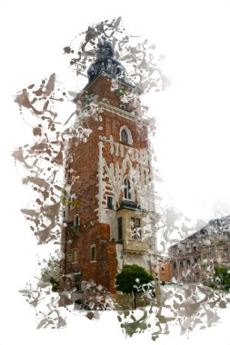 Eski şehir Krakow sanat illüstrasyonları antika