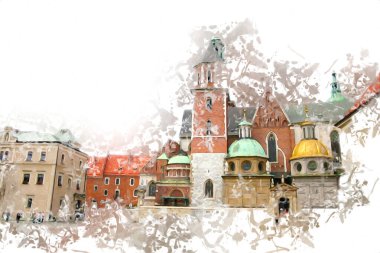 Eski şehir Krakow sanat illüstrasyonları antika