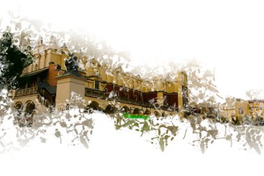 Eski şehir Krakow sanat illüstrasyonları antika