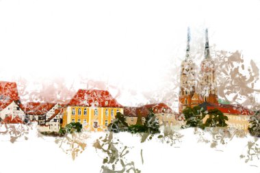 Wroclaw City Poland antika sanat eskizi çizimi