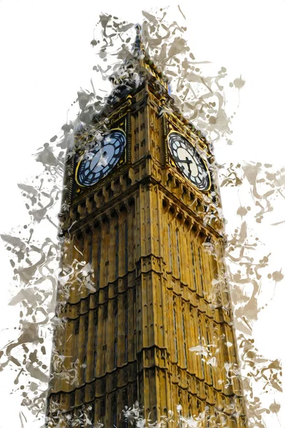 London Big Ben Art Drawing Sketch Illustration Fun Design Vintage — стоковое фото