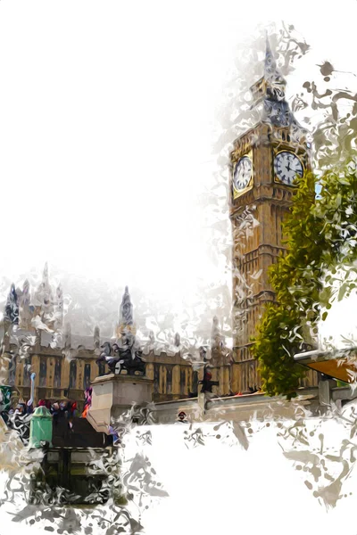 London Big Ben Art Zeichnung Skizze Illustration Spaß Design Vintage — Stockfoto