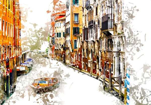 Venecia Arte Dibujo Boceto Ilustración Divertido Diseño Vintage Retro — Foto de Stock