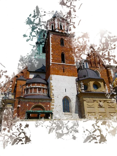 Régi Város Krakow Művészet Illusztráció Retro Szüret — Stock Fotó