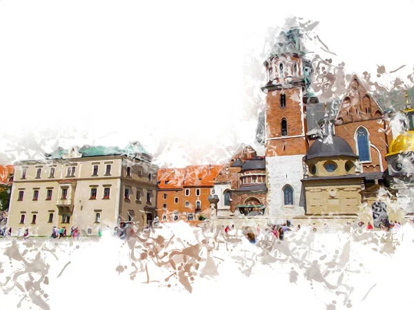 Stare Miasto Krakow Sztuka Ilustracja Retro Vintage — Zdjęcie stockowe