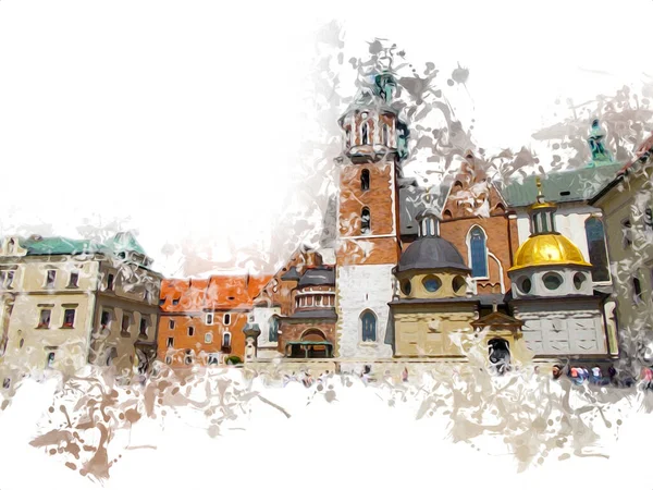 Stare Miasto Krakow Sztuka Ilustracja Retro Vintage — Zdjęcie stockowe