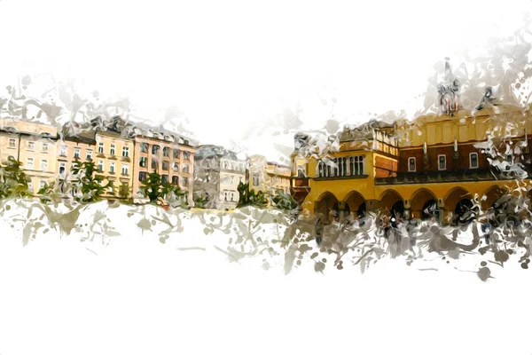 Alte Stadt Krakau Art Illustration Retro Vintage — Stockfoto