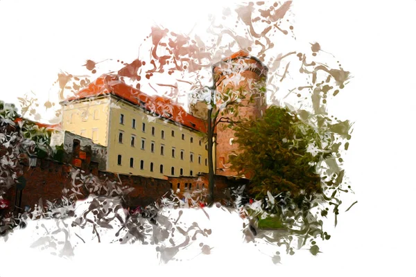 Gamla Staden Krakow Konst Illustration Retro Vintage — Stockfoto