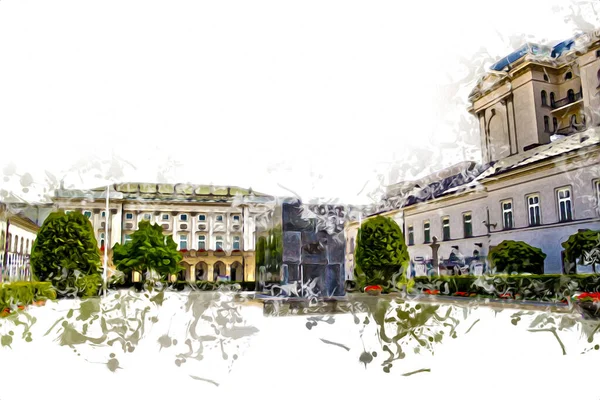 Warsaw Cityscape Exterior Art Drawing Sketch Illustration — Stock Photo, Image