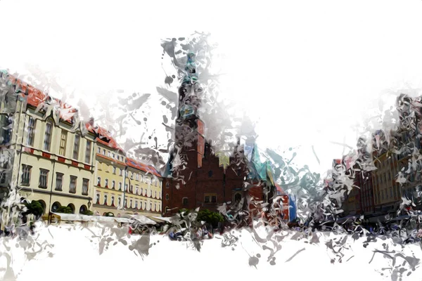 Wroclaw City Poland Retro Vintage Art Draw Sketch — 스톡 사진