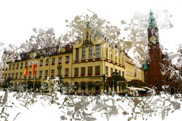 Wrocław Miasto Poland Retro Vintage Sztuka Rysunek Szkic Ilustracja — Zdjęcie stockowe