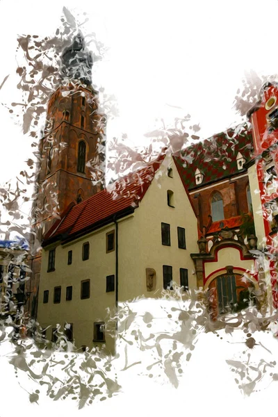 Wroclaw City Poland Retro Vintage Art Menggambar Gambar Gambar Ilustrasi — Stok Foto