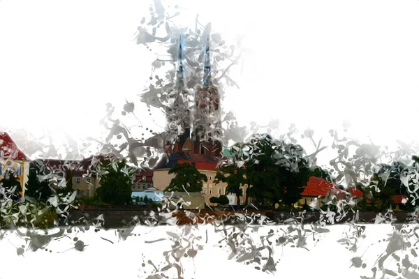 Вроцлав Город Польского Ретро Винтажного Искусства Рисунок Иллюстрации — стоковое фото