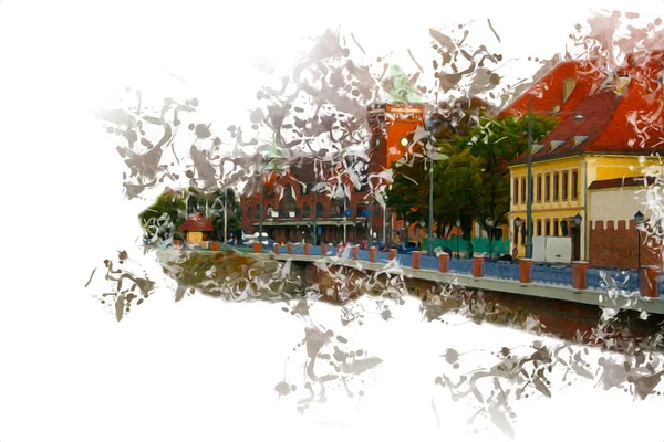 Wroclaw Stad Polen Retro Vintage Kunst Tekening Schets Illustratie — Stockfoto