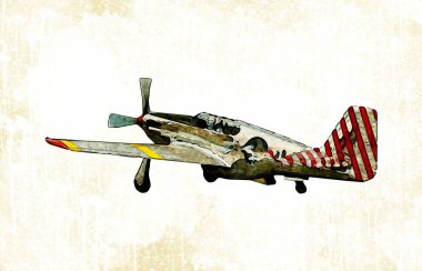 Beyaz arka planda izole edilmiş eski bir savaş uçağı.