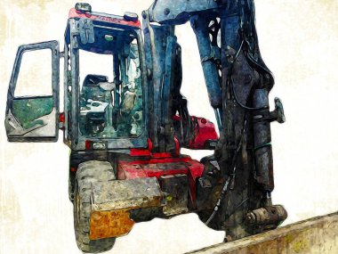 Ekskavatör illüstrasyon izole renk sanat eseri