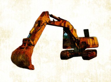 Ekskavatör illüstrasyon izole renk sanat eseri