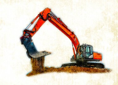 Ekskavatör illüstrasyon izole renk sanat eseri